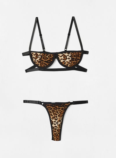 اشتري Leopard Print Bralette And Thong Set Multicolour في السعودية