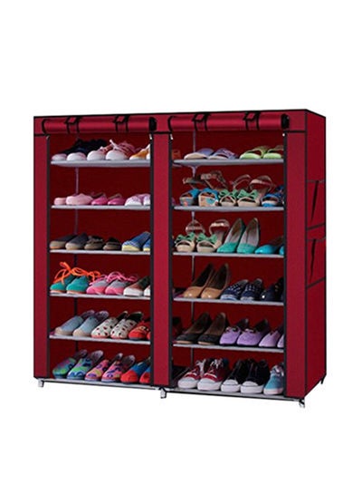 Buy 12-Shelves Multipurpose Adjustable Collapsible Shoe Rack Red 120x118x30cm in Saudi Arabia