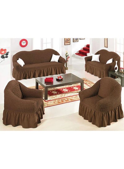 Buy 4-Piece Seven Seater Exquisitely Detailed And Beautifully Designed Attractive Bubble Type Pattern Sofa Slipcover Brown 190x230cm in Saudi Arabia