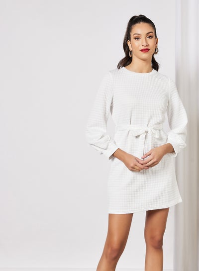 Buy Textured Tie-Waist Dress White in Saudi Arabia