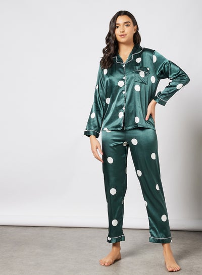 Buy Satin Top and Pants Set Green in Saudi Arabia