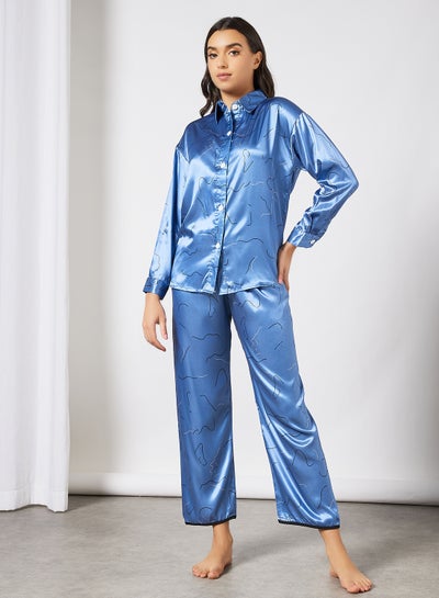 Buy Soniya G Blue Satin Printed Pant Set For Girls at Redfynd