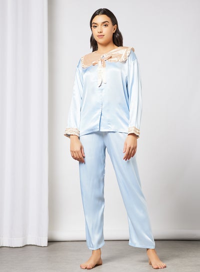 Buy Satin Top and Pants Set Blue in UAE