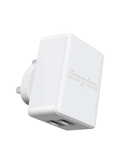 Buy High Tech Fast Charging Dual Port USB 2.4A Wall Charger Adapter UK 3pin Smart IC Technology Compact Design With Over Heat Protection For iPhone 13/13 Pro/13 Pro Max/13 mini  Samsung S20, S20+, S20 Ultra & More. White in UAE