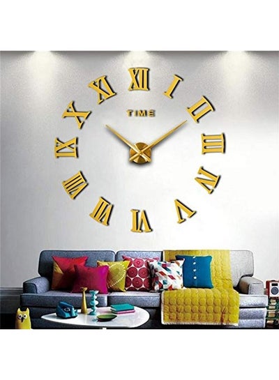 Buy 3D Frameless Wall Clock With Mirror Number Stickers For Home & Office Decoration Gold 120cm in Saudi Arabia