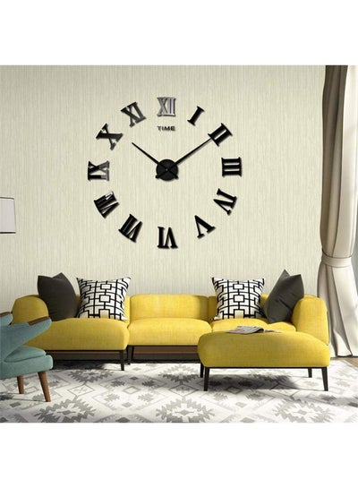 Buy 3D Frameless Wall Clock With Mirror Number Stickers For Home & Office Decoration Black 120cm in UAE