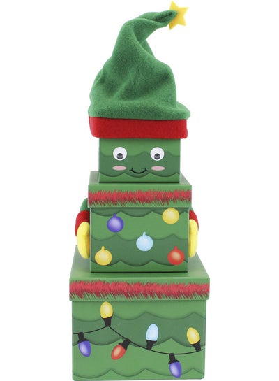 Buy 3-Piece Christmas Plush Box Tree Green 48x25.5cm in UAE