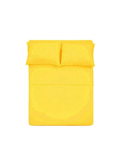 اشتري طقم شرشف سرير مسطح مكون من 3 قطع قماش أصفر لامع 220x240سم في مصر