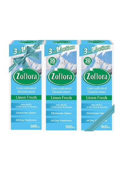 Buy Multipurpose Concentrated Disinfectant Linen Fresh Multicolour 3x500ml in Saudi Arabia