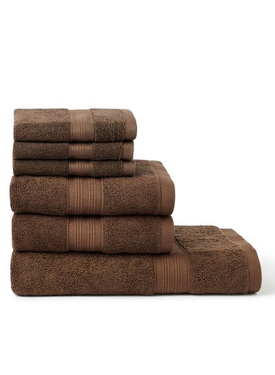 Buy 6-Pieces Towel Set Fancy Border Brown 33X33, 50X90, 70X140cm in UAE