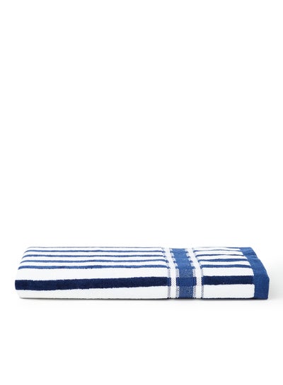 Buy 100% Cotton Yarn Dyed Stripe 500 Gsm Luxury Super Cool Hand Towel White/Blue 50x90cm in UAE