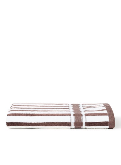 Buy 100% Cotton Yarn Dyed Stripe Luxury 500 Gsm Super Cool Hand Towel Brown/White 50x90cm in UAE