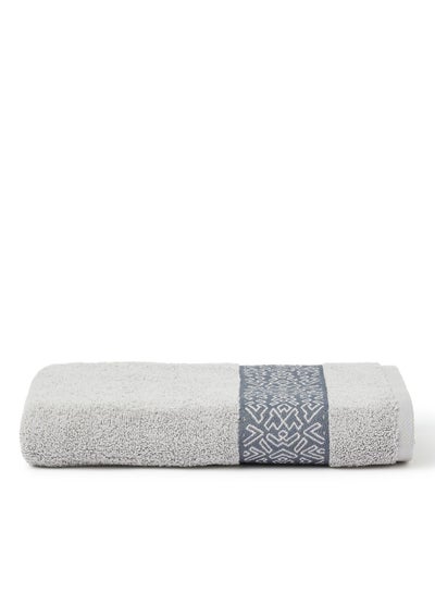 Buy 100% Turkish Cotton Terry 500 Gsm Hand Towel With Fancy Jacquard Border Grey 50x90cm in UAE