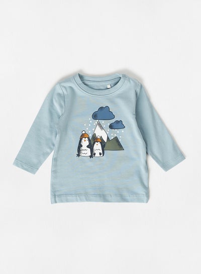 Buy Baby Penguin Print T-Shirt Light Blue in UAE