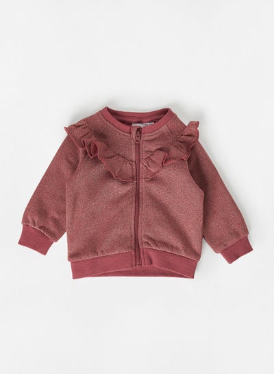 Buy Baby Girls Ruffle Zip Cardigan Red in Saudi Arabia