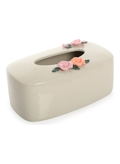 Buy Earthenware Floral Ceramic Tissue Box White 25.5 x 13.5 x 10cm in UAE