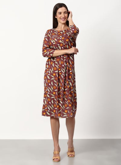 Buy Printed Regular Fit Midi Dress Green in UAE