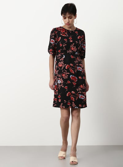 Buy Floral Printed Regular Fit Mini Dress Black in Saudi Arabia