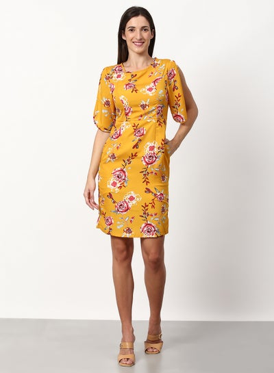 Buy Floral Printed Regular Fit Mini Dress Yellow in UAE