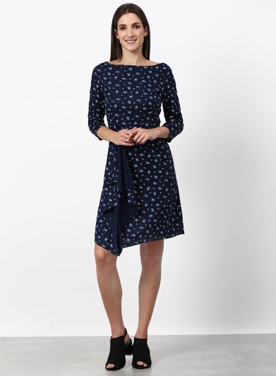 Buy Floral Printed Regular Fit Knee Length Dress Navy in UAE