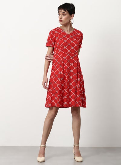 Buy Printed Regular Fit Midi Dress Red in UAE