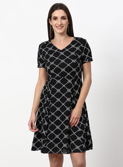 Buy Printed Regular Fit Mini Dress Black in Saudi Arabia