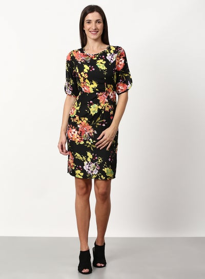 Buy Floral Printed Regular Fit Mini Dress Black in UAE