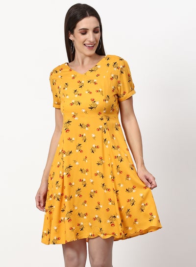 Buy Floral Printed Regular Fit Mini Dress Yellow in UAE