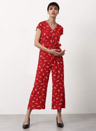 Buy Printed Flared Fit Jumpsuit Red in UAE