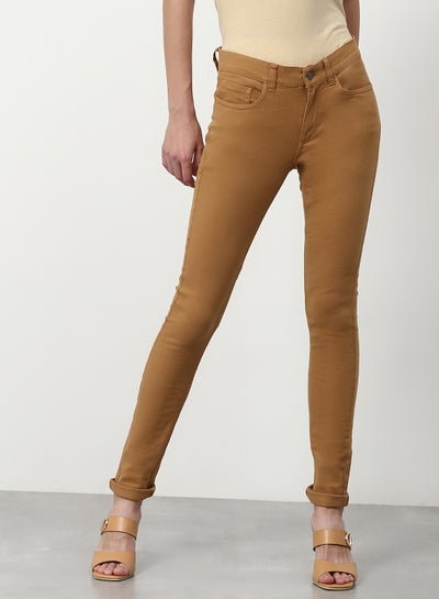 Buy Casual Slim Fit Jeans Beige Brown in UAE