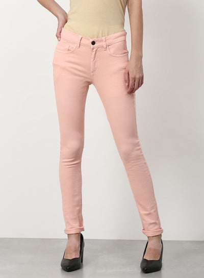 Buy Casual Slim Fit Jeans Pink in Saudi Arabia