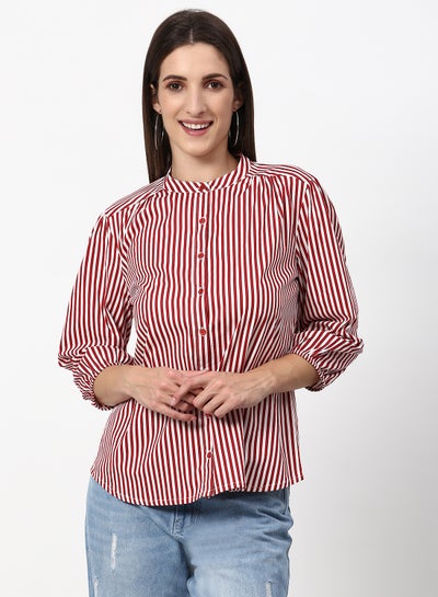 Buy Striped Printed Regular Fit Woven Top Red Multicolor in Saudi Arabia