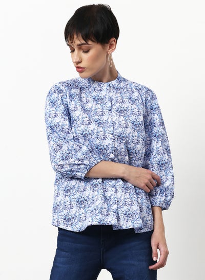 Buy Printed Casual Woven Top Blue Multicolor in Saudi Arabia