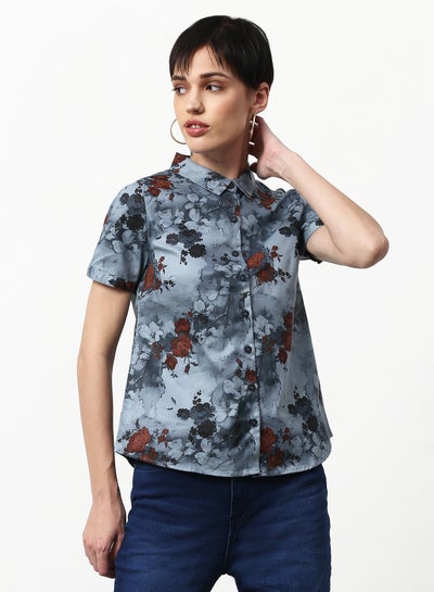 Buy Floral Printed Casual Woven Top Blue in UAE