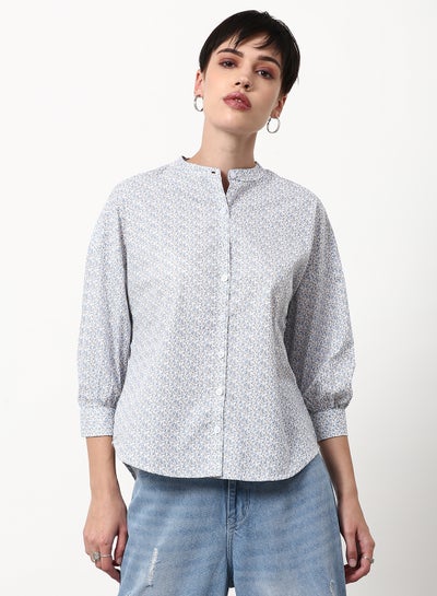 Buy Printed Regular Fit Woven Top Blue in Saudi Arabia