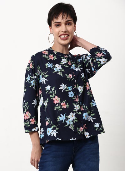 Buy Floral Printed Regular Fit Woven Top Blue in Saudi Arabia