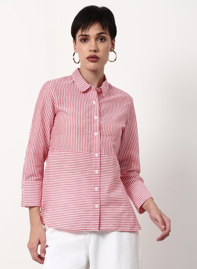 Buy Striped Pattern Regular Fit Woven Top Multicolor Red in Saudi Arabia