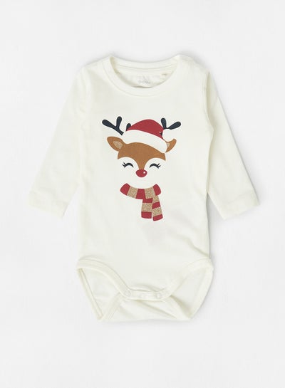 Buy Baby Girls Christmas Long Sleeve Bodysuit White in UAE