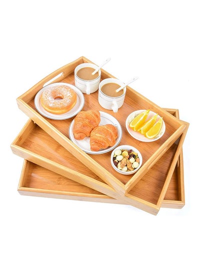 Buy 3-Piece Bamboo Serving Tray Set Brown 45cm in Saudi Arabia