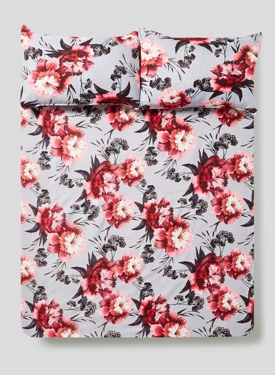 Buy 100% Polyester Floral King Fitted Bed Sheet 100 GSM 200x200 (+40 cm) Pocket Size : 2xPillow Cases 50x70cm Polyester Pink King in UAE