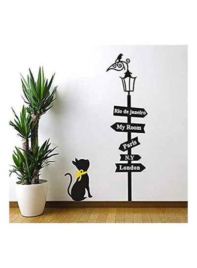 Buy Wall Decals For Living Room Direction Lamp Post With Cat Beautiful Home Decor Waterproof Decoration Wall Stickers Black 90X50cm in Egypt