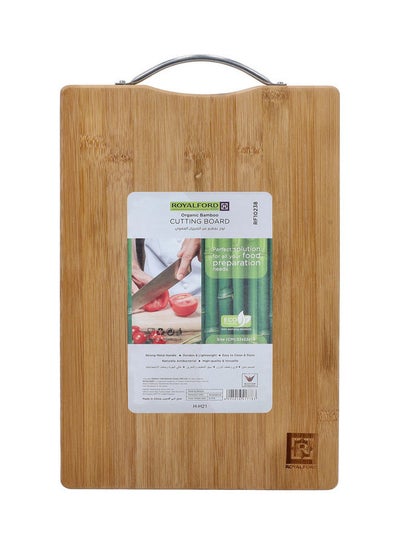 Buy Organic Bamboo Cutting Board, Rf10238 - Strong Metal Handle - Durable & Lightweight - Antibacterial - Chopping Board For Meat And Vegetables Brown 32x22x1.6cm in Saudi Arabia