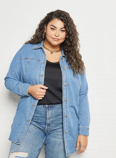 Buy Curve Denim Shirt Jacket Blue in UAE