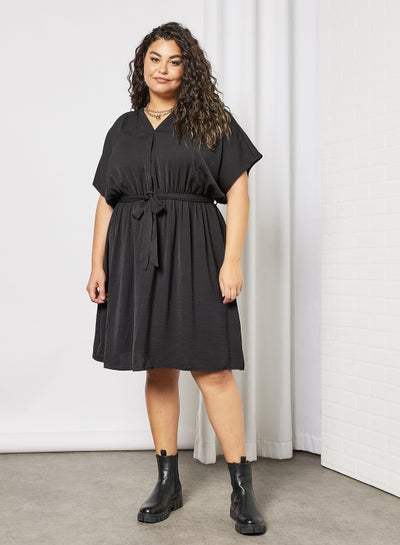 Buy Plus Size Belted Mini Dress Black in UAE