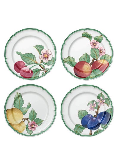 Buy 4-Piece French Garden Fruit Printed Salad Plate Set Multicolour 26cm in UAE