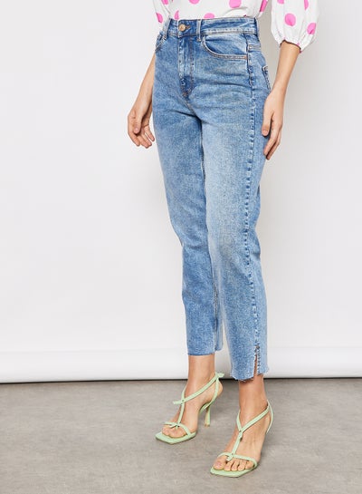 Buy High Waist Straight Cropped Jeans Blue in UAE