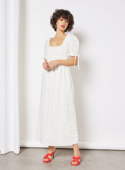 Buy Butterfly Print Maxi Dress White in Saudi Arabia