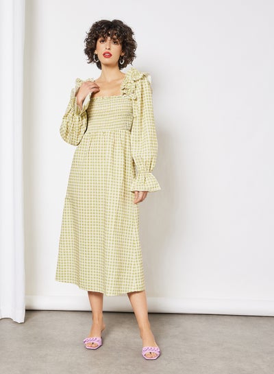 Buy Gingham Ruffle Dress Green in UAE