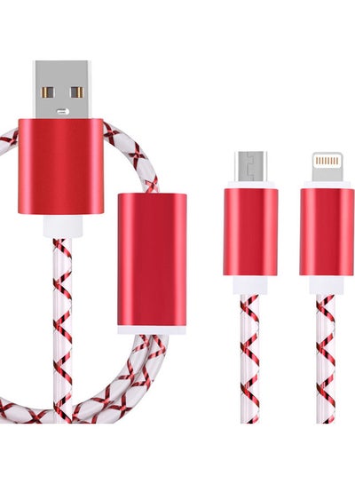 اشتري كابل USB 2 في 1 لأجهزة آيفون وأندرويد أحمر/ أبيض في السعودية