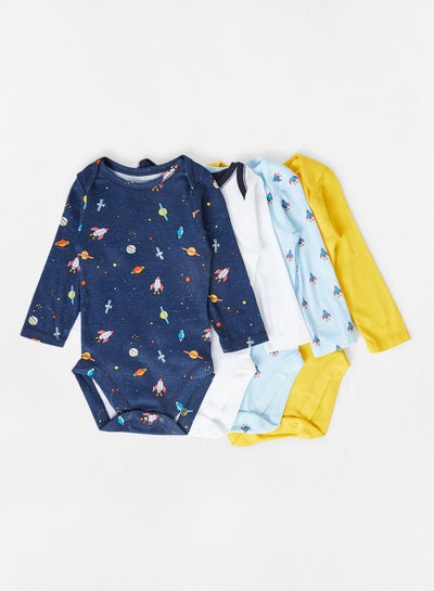 Buy Baby Space Print Sleepsuit (Pack of 4) Multicolour in UAE